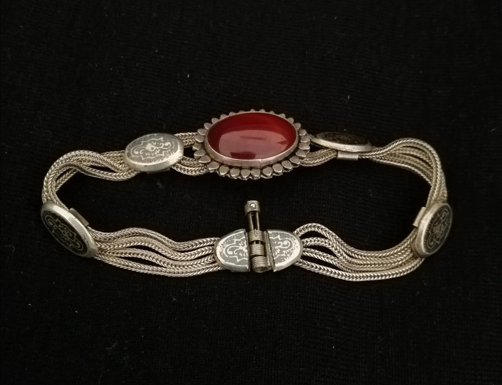 Byzantine Style Carnelian and Silver Multi-Strand Chain Bracelet