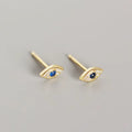 Genuine 100% Sterling Silver Pave Blue Zircon Demon Eyes Stud Earrings for Women Fashion Bihemian Evil Eye Jewelry Gift
