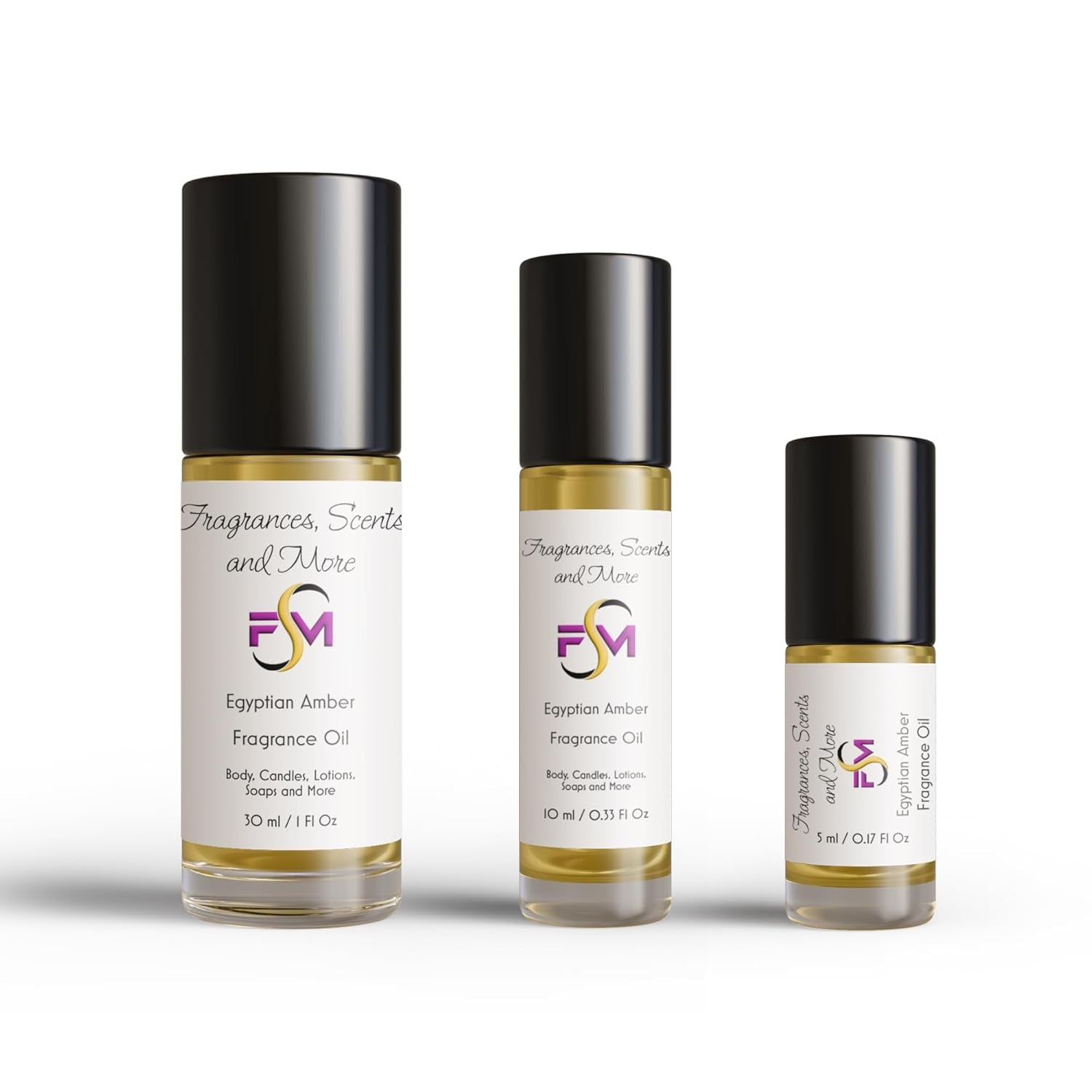 Egyptian Amber Perfume/Body Oil - 3 Bottles 0.33 Fl Oz Glass Roll on (10Ml)