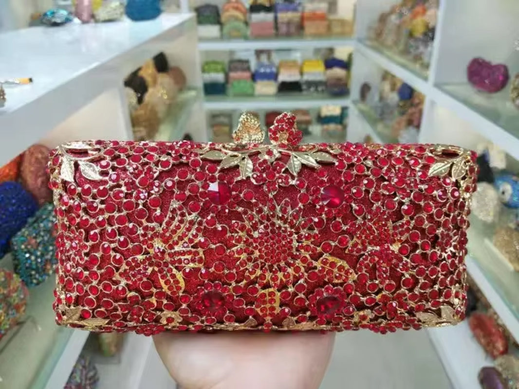 (In Stock) Blue Women Crystal Clutch Evening Bag Bridal Wedding Party Dinner Diamond Minaudiere Handbag Purse