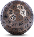 Ancient Copper Metal D100 Dice Single 100 Sided 50Mm Polyhedral Dice with Metal Case and Velvet Pouch(Ancient Copper with Black Number)