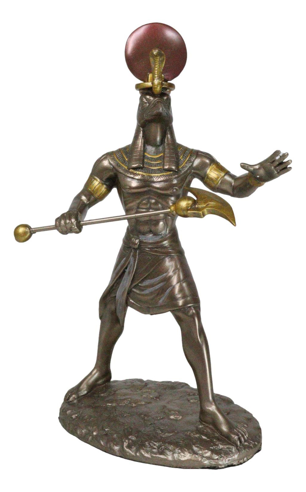 Egyptian Mythology God Horus Ra with Sun and Uraeus Disc Statue Heru Falcon