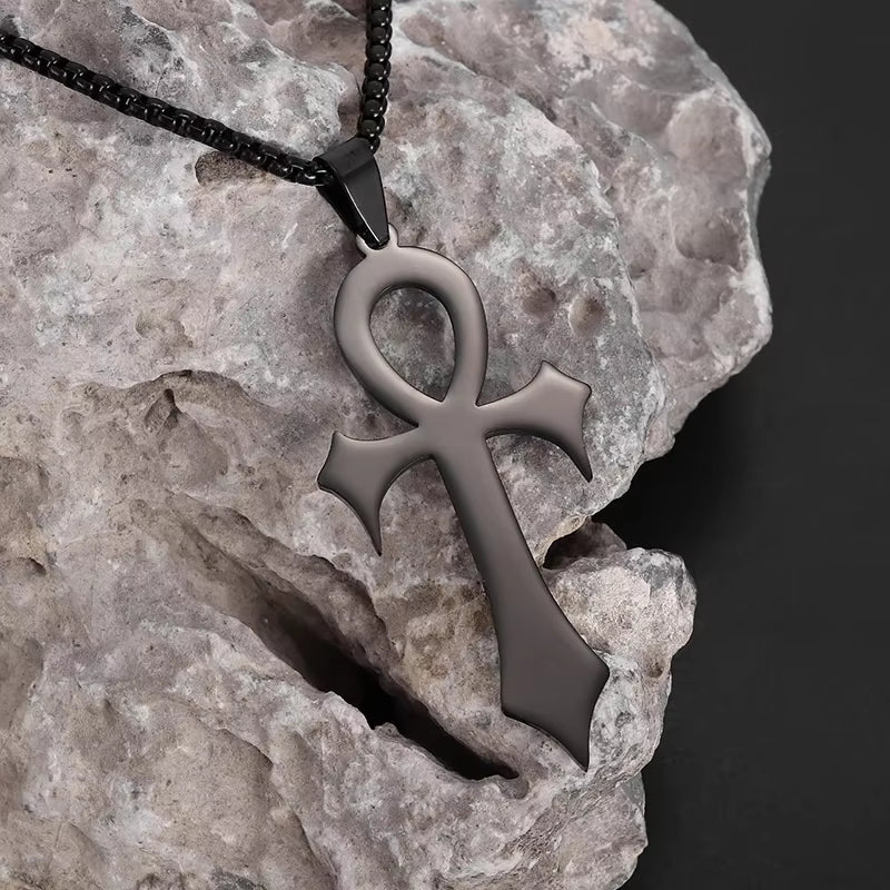 Stainless Steel Ancient Egyptian Ankh Cross Life Key Totem Necklace Men and Women Lucky Amulet Jewelry
