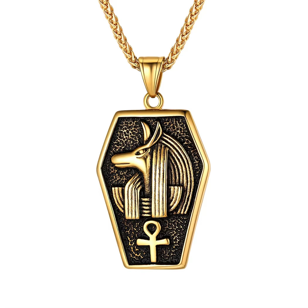 Ancient Egyptian Symbol Necklaces Stainless Steel Eagle Triangle Pyramid Ankh Cross Bastet Anubis Pharaoh Pendant Jewelry