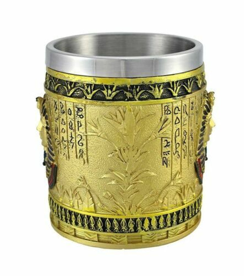 Pair of Golden Egyptian Coffee Mugs Isis/Pharaoh 12 Oz. Tankard Stein Cup