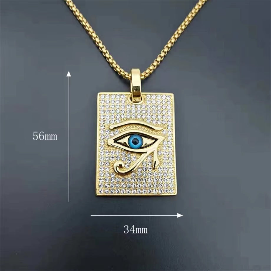 Egyptian the Evil Eye of Horus Pendant Necklace for Women/Men Gold Color Stainless Steel Egypt round Jewelry