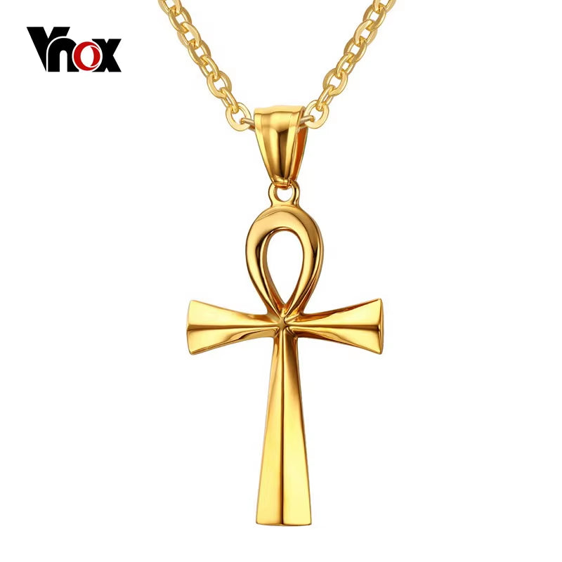 Retro Ankh Necklace Egyptian Cross Necklaces & Pendants Jewelry Gold-Color Vintage Crux Ansata Prayer Jewelry