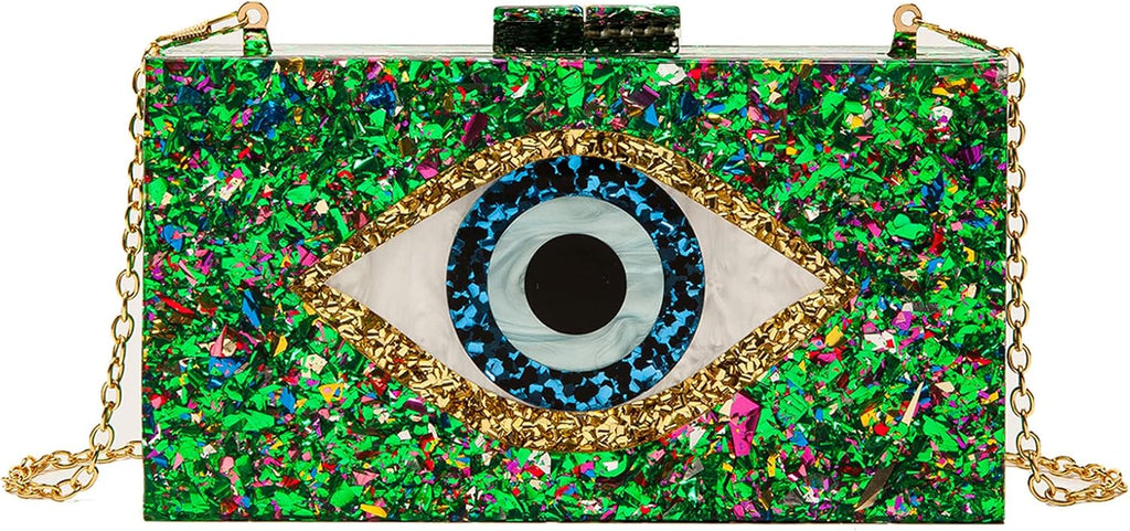 Clutch Purses for Women-Evil Eye Acrylic Clutch Glitter Purse Evening Bag Chain Shoulder Crossbody Handbags