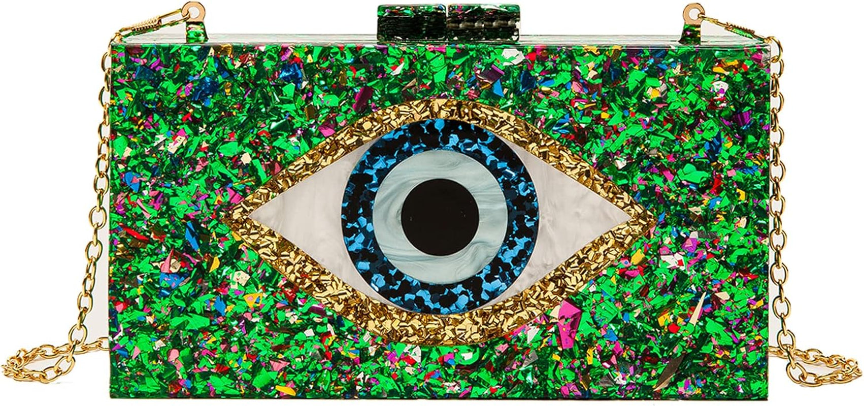 Clutch Purses for Women-Evil Eye Acrylic Clutch Glitter Purse Evening Bag Chain Shoulder Crossbody Handbags
