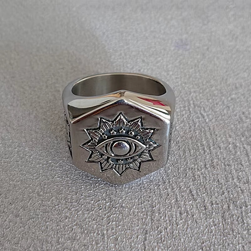 All Seeing Eye Ring Men'S 316L Stainless Steel AG Masonic Rings Heavy Metal Freemason Biker Jewelry Dropshipping Store