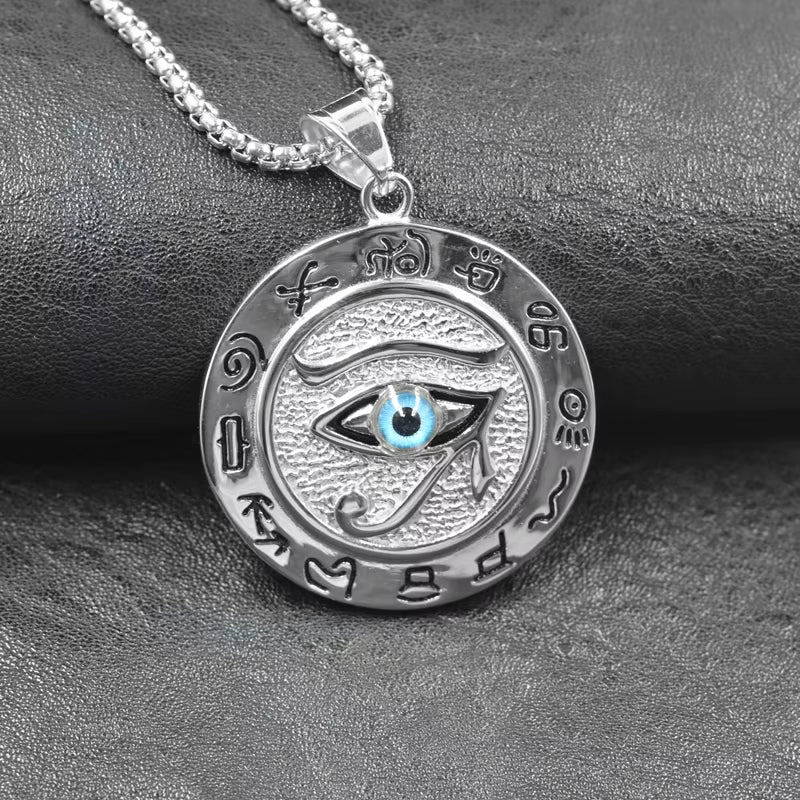 Hip Hop Ancient Egypt round Jewelry Collares Gold Color Stainless Steel Chain Egyptian Eye of Horus Necklaces & Pendants
