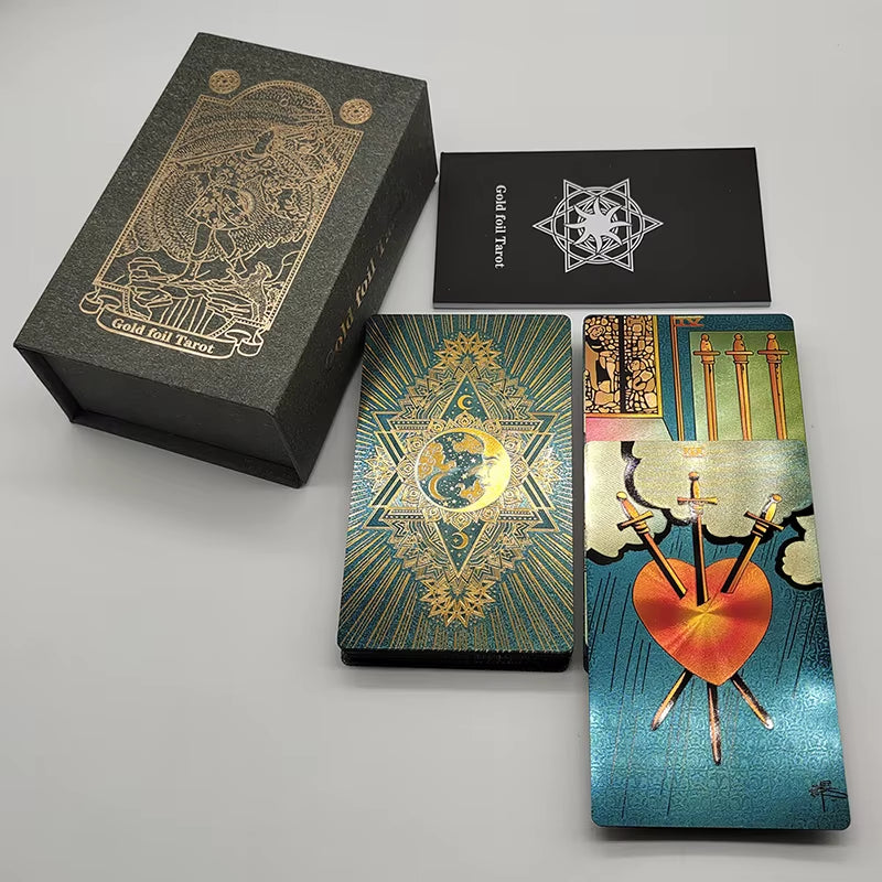 New Gold Tarot Cards Beautiful Waterproof Deck Mystery Board Game Colorful Divination Oracle with Gift Box