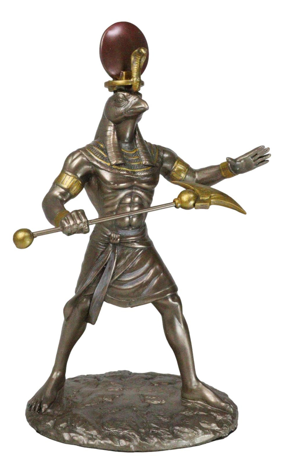 Egyptian Mythology God Horus Ra with Sun and Uraeus Disc Statue Heru Falcon