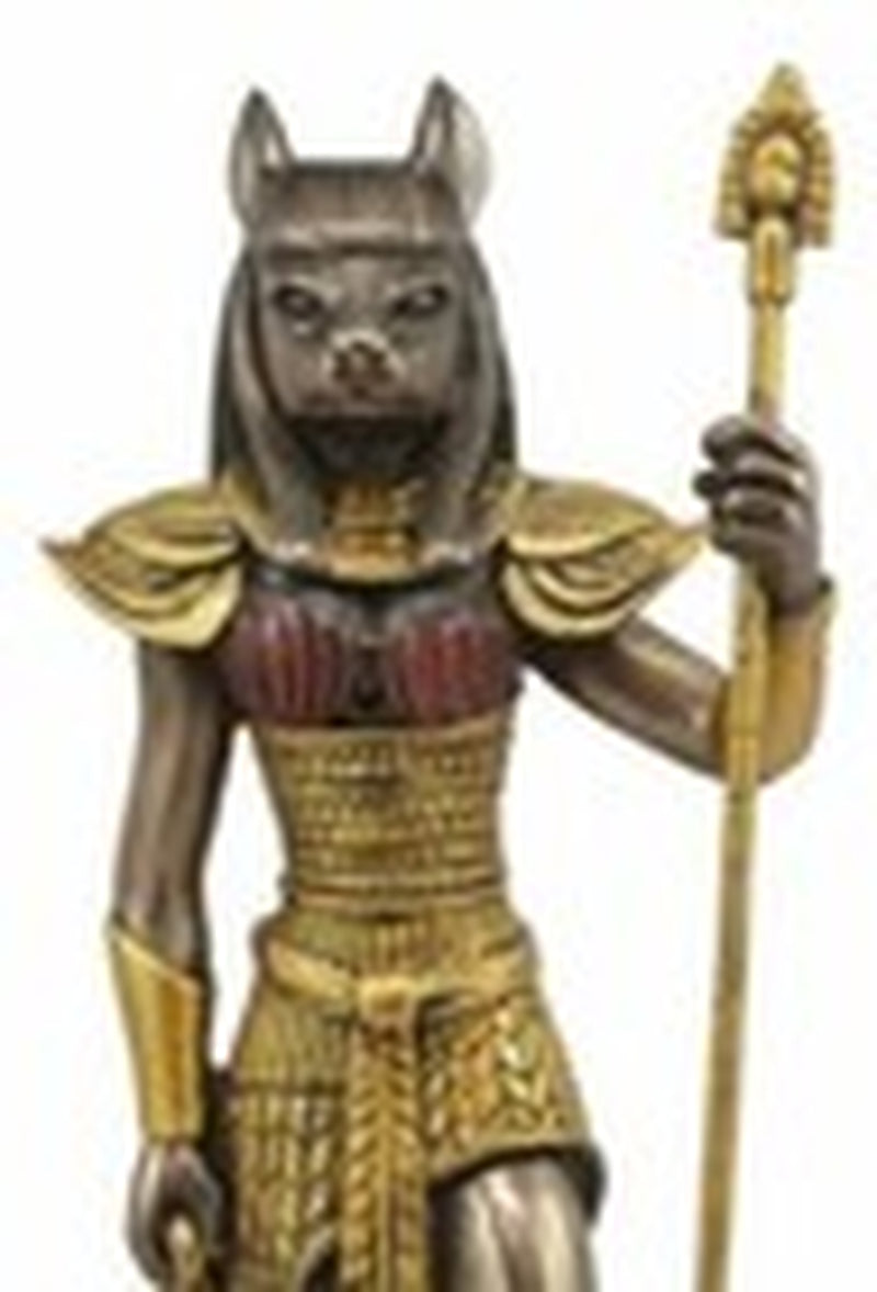 Egyptian Goddess Bastet Cat with Spear Statue 11"H Ubasti Goddess of Protection