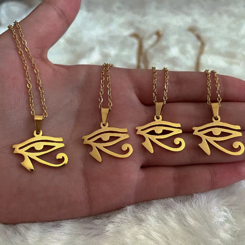 Stainless Steel Ancient Egypt Symbol Necklace Vintage Egyptian Pharaoh Eye of Horus Pendant Necklaces for Women Fashion Jewelry