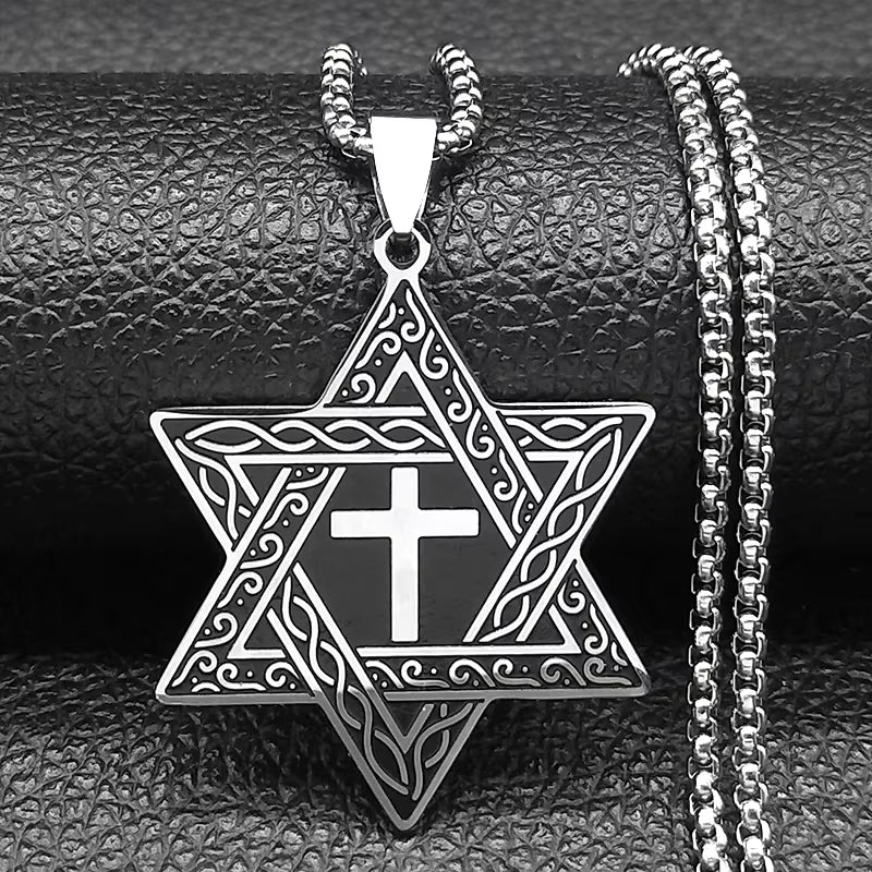 Hexagram Pendant Necklace for Women Men Stainless Steel Star of David Solomon Powerful Protection Amulet Jewish Jewelry N539