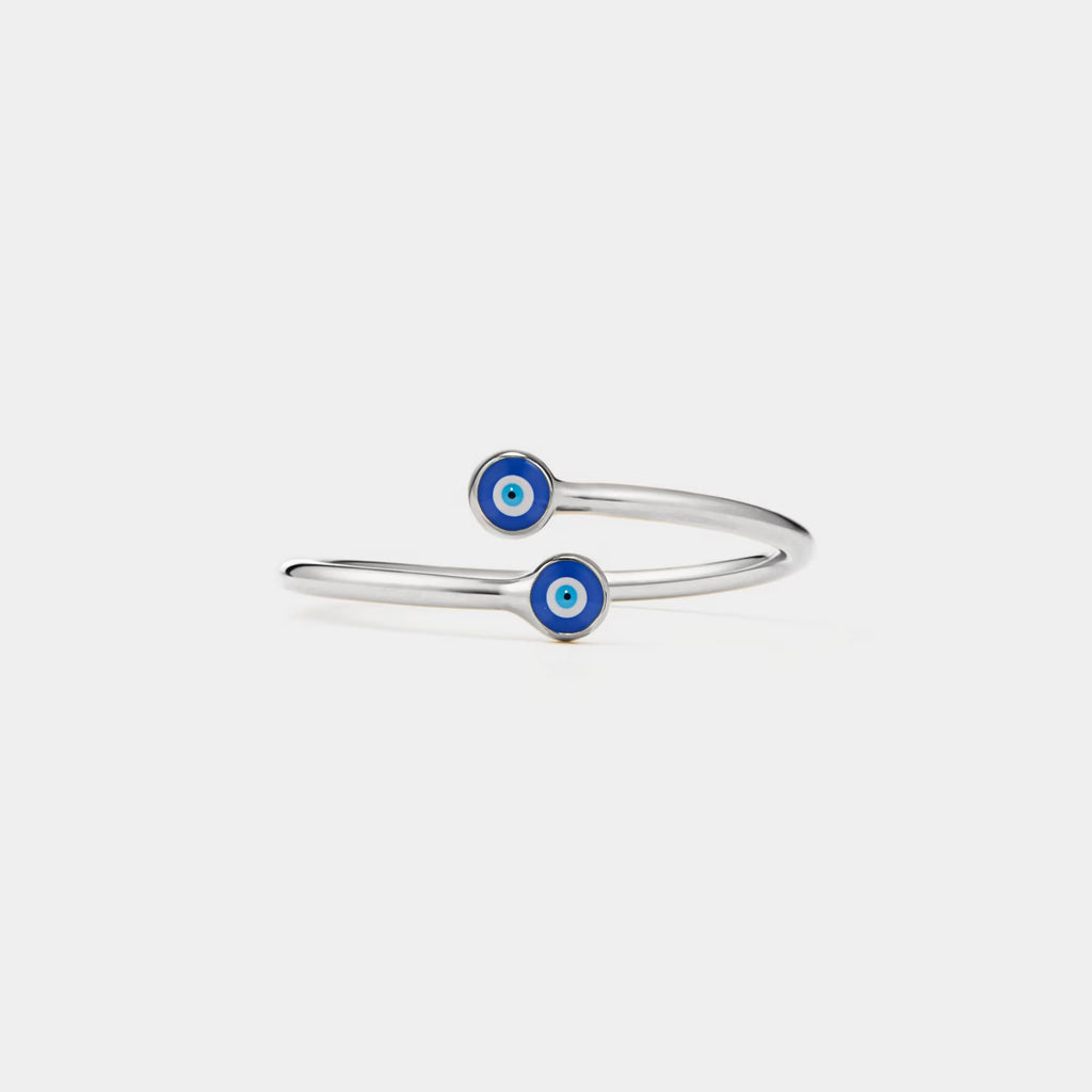 Evil Eye Nazar Bypass Ring • Turkish Blue Eye Stacking Ring • Sterling Silver Friendship Jewelry • Trendy Best Friend Gift