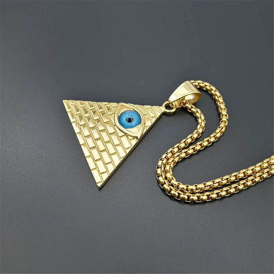 Egyptian Pyramid Evil Eye of Providence Necklaces Pendants Men Women Gold Color Stainless Steel Golden Necklace Egypt Jewelry