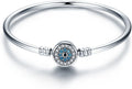 Evil Eye Bracelet Sterling Silver Clasp Charm Bangle Bracelet for Bead Charms with Sapphire Gemstones Evil Eye Clip Lock Stopper(17/19Cm/ 21Cm)