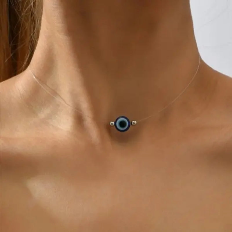 Boho Lucky Multi-Layers Crystal Evil Eye Pendant Necklace for Women Geometric round Charm Clavicle Chain Beach Jewelry