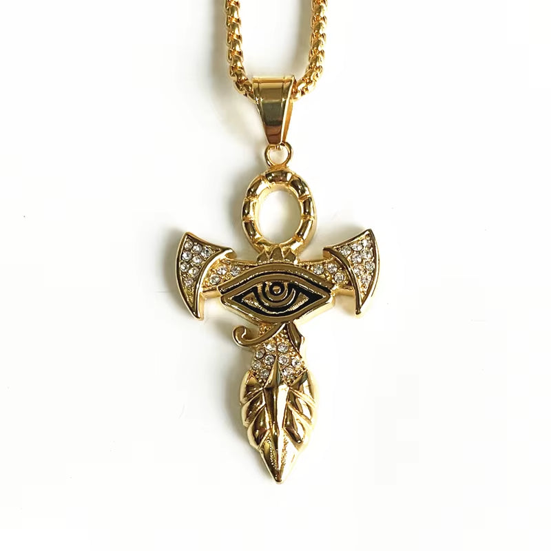 Hip Hop Ancient Egypt round Jewelry Collares Gold Color Stainless Steel Chain Egyptian Eye of Horus Necklaces & Pendants