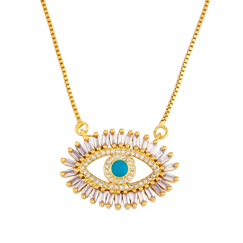 Gold Color Evil Eye Necklaces for Women Cubic Zirconia Turkish Blue Eye Necklaces Lucky Amulet Jewelry Olho Grego Nkeq01
