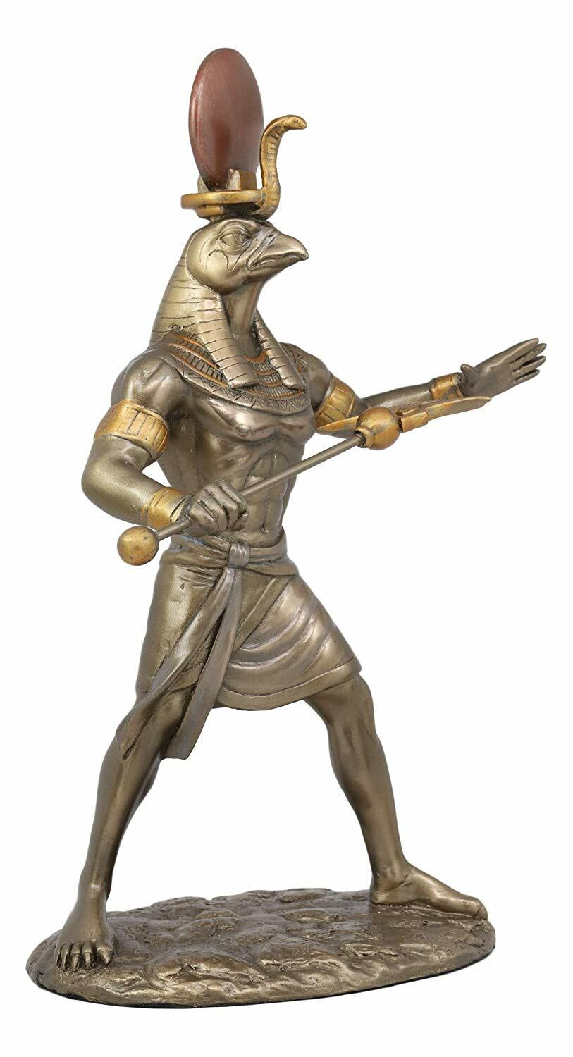 Egyptian Mythology God Horus Ra with Sun and Uraeus Disc Statue Heru Falcon