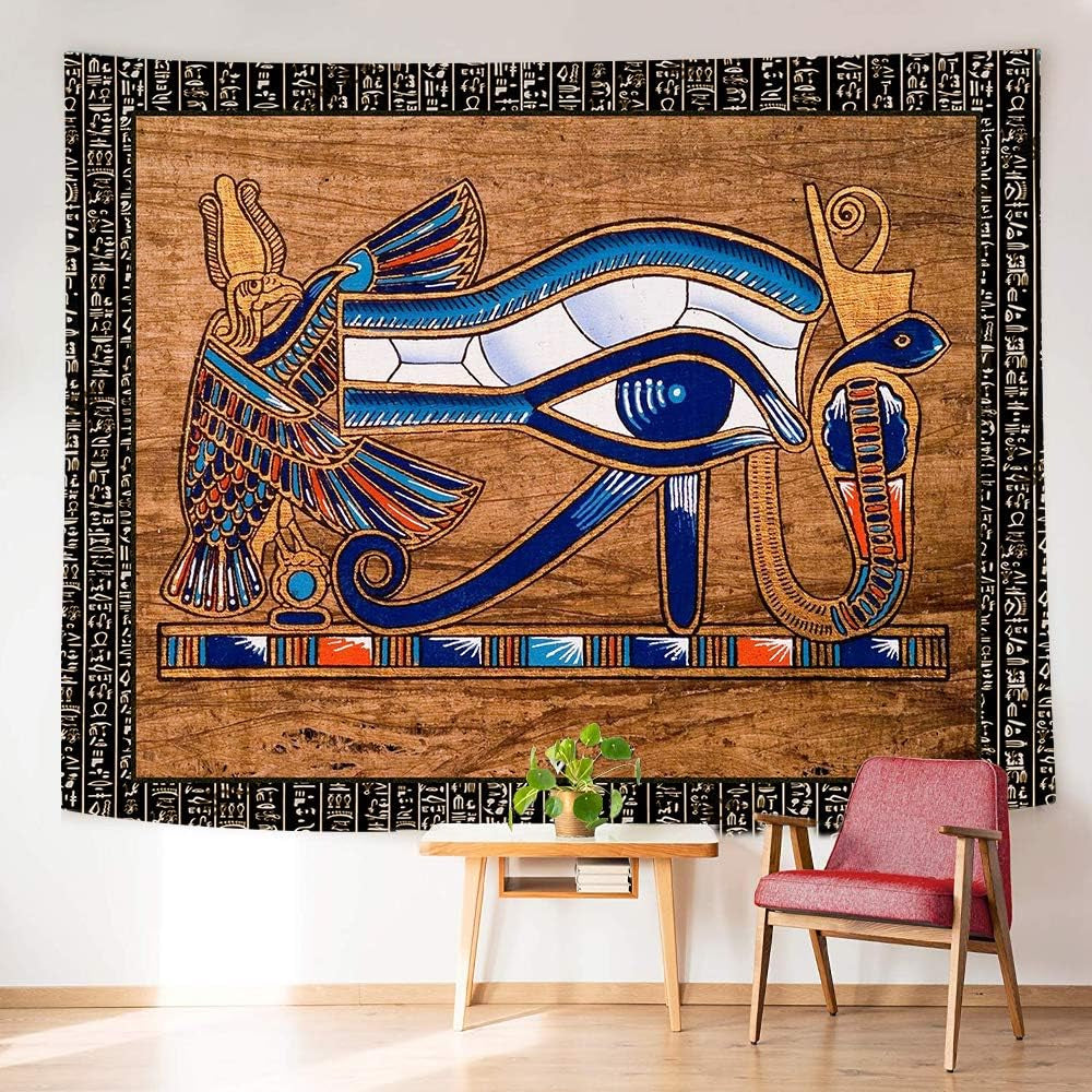 Egyptian Horus Eye Tapestry Ancient Egyptian Gods Pharaohs Hieroglyphic Tapestries Flannel 93X71Inch for Living Room and Bedroom Decoration