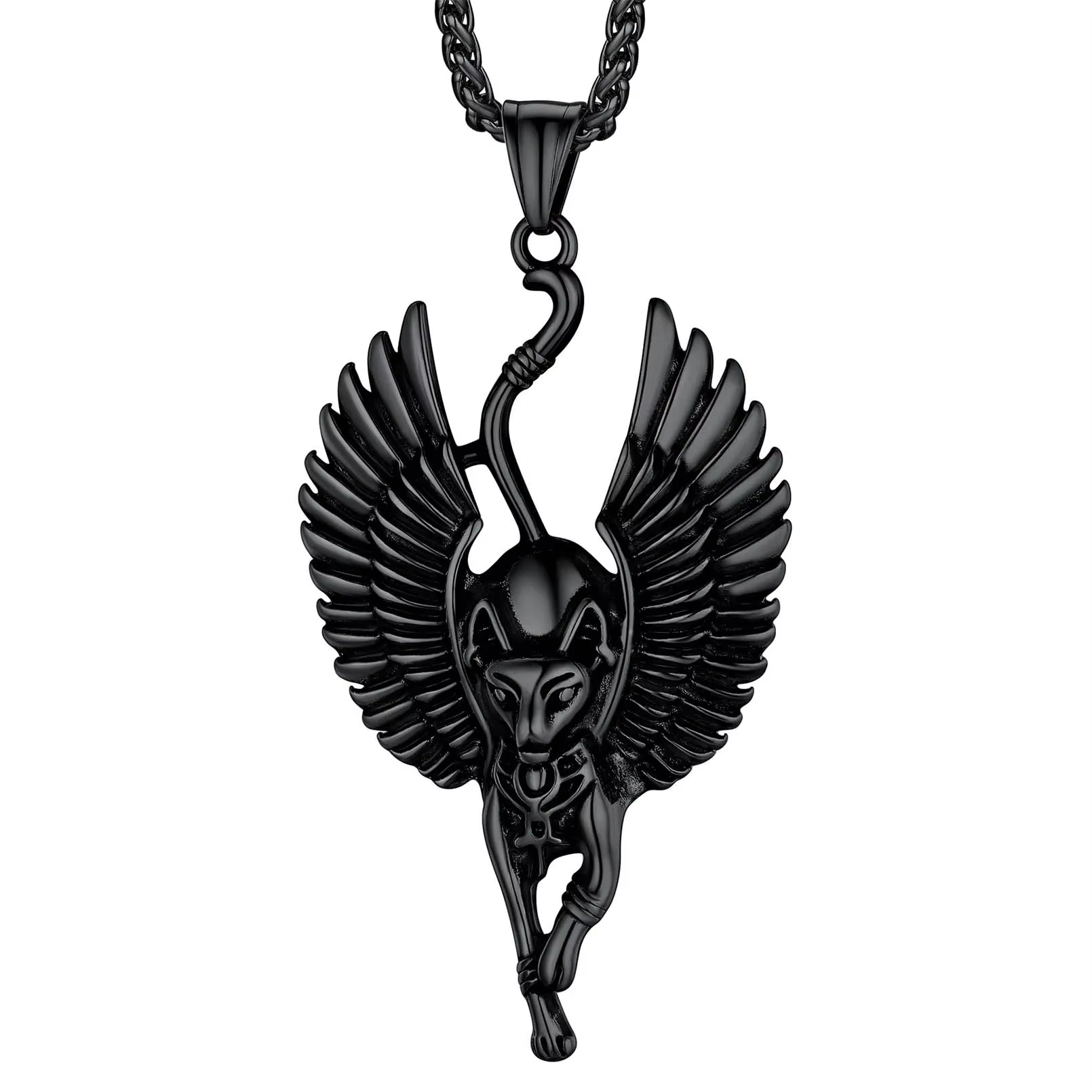 Ancient Egyptian Symbol Necklaces Stainless Steel Eagle Triangle Pyramid Ankh Cross Bastet Anubis Pharaoh Pendant Jewelry