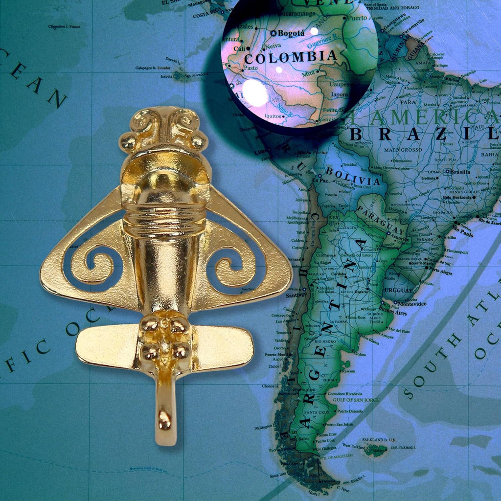 Quimbaya Flyer Pin 24K Gold Finish Pre-Colombian Ancient Alien Artifact Lapel, H