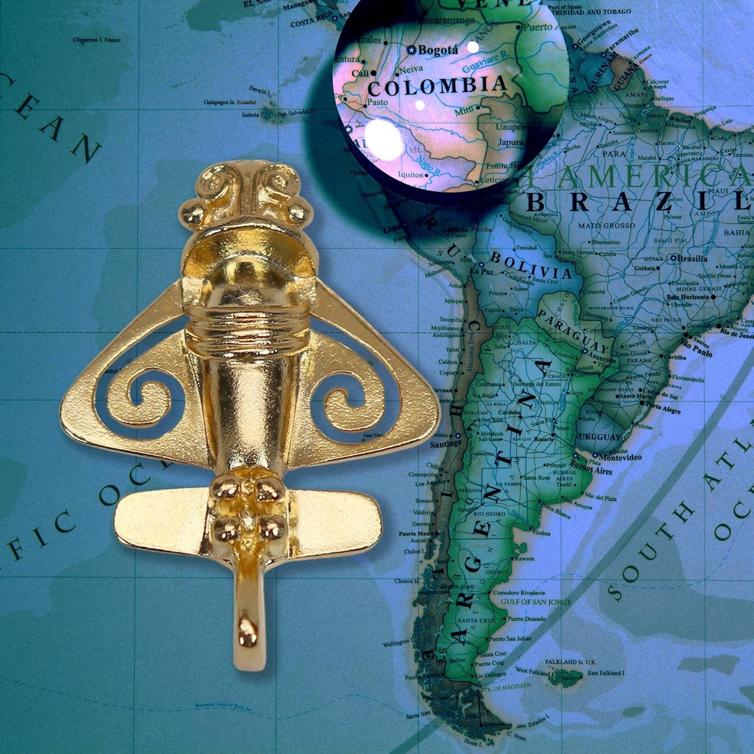 Quimbaya Flyer Pin 24K Gold Finish Pre-Colombian Ancient Alien Artifact Lapel, H