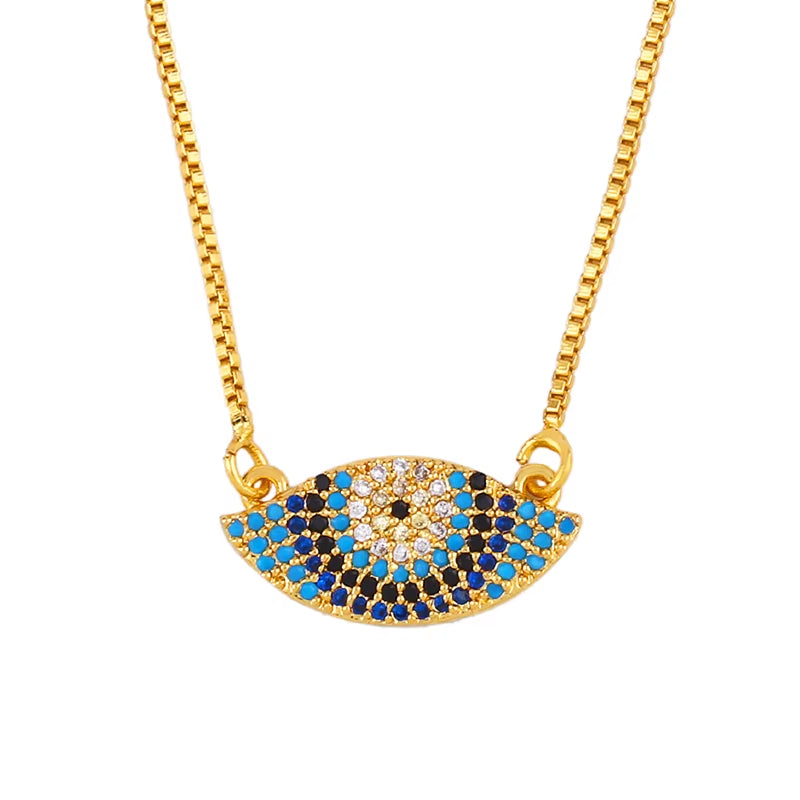 Gold Color Evil Eye Necklaces for Women Cubic Zirconia Turkish Blue Eye Necklaces Lucky Amulet Jewelry Olho Grego Nkeq01