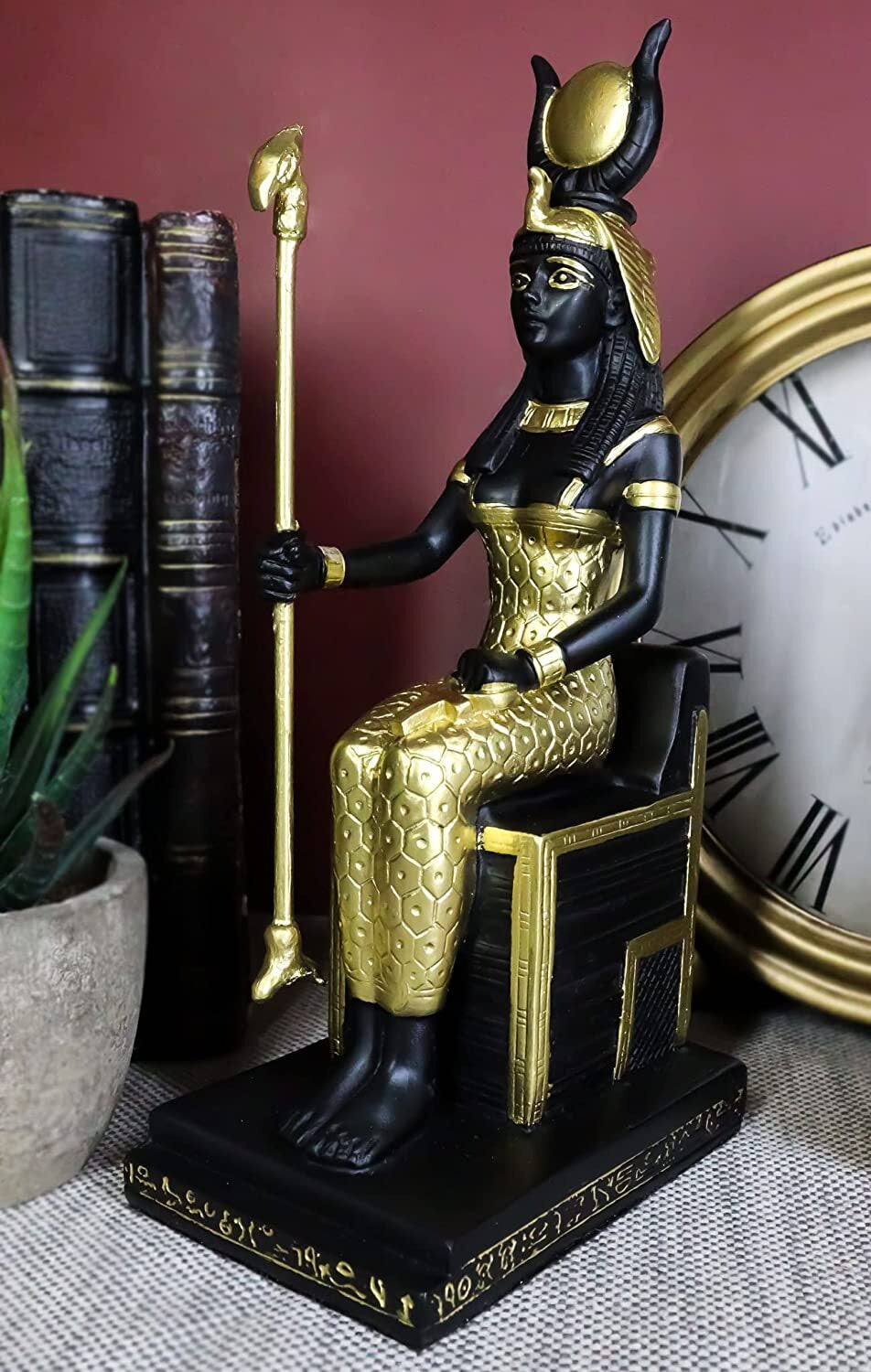 Egyptian King Queen Goddess Isis & God Osiris Sitting on Throne Figurine Set