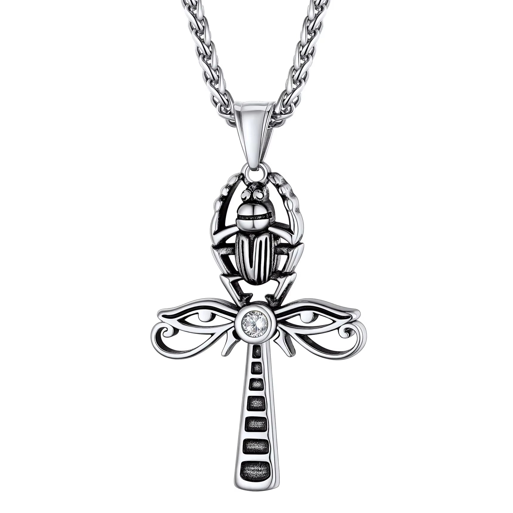 Ancient Egyptian Symbol Necklaces Stainless Steel Eagle Triangle Pyramid Ankh Cross Bastet Anubis Pharaoh Pendant Jewelry
