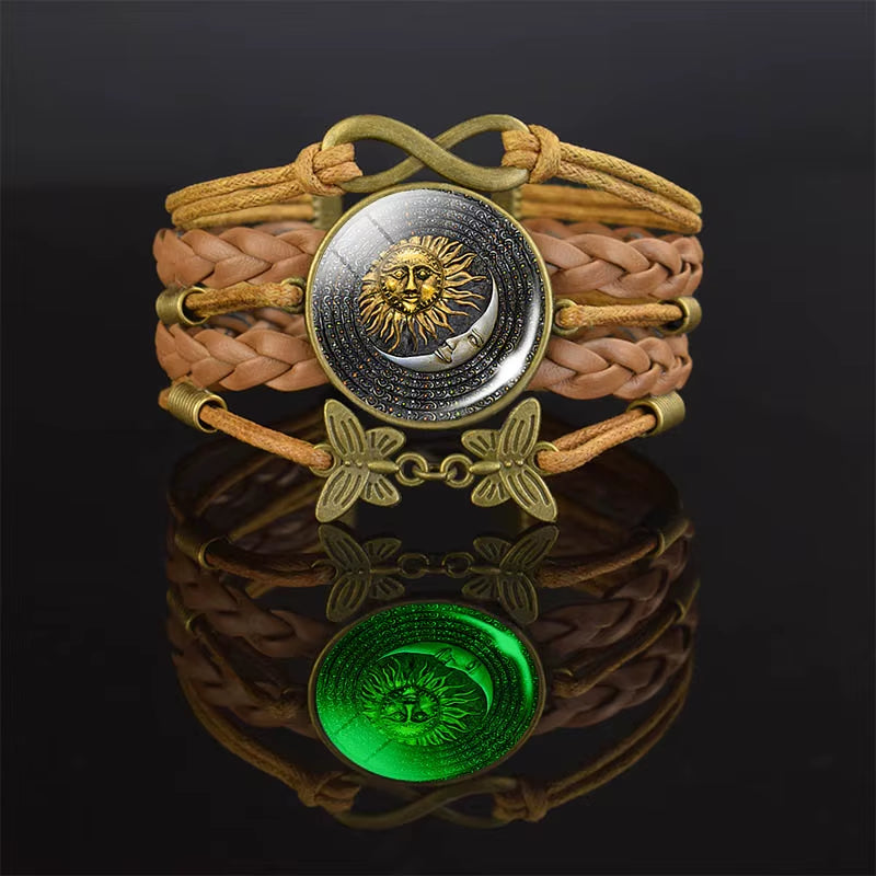 Ancient Egyptian Handmade Bracelet Ankh Luminous Glass Dome Rope Bracelets for Women Gift Egypt Cross Anubis Scarab Isis Goddess