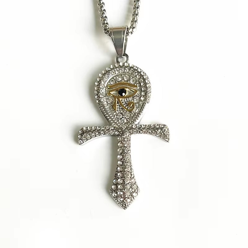 Hip Hop Ancient Egypt round Jewelry Collares Gold Color Stainless Steel Chain Egyptian Eye of Horus Necklaces & Pendants