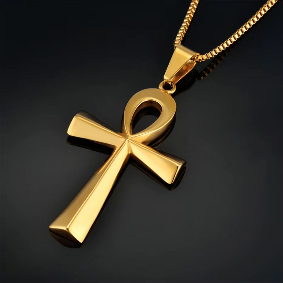 Egyptian Ankh Cross Charm Pendant Necklace for Woman/Men Key of Life Gold Silver Color Stainless Steel Egypt Hieroglyph Jewelry