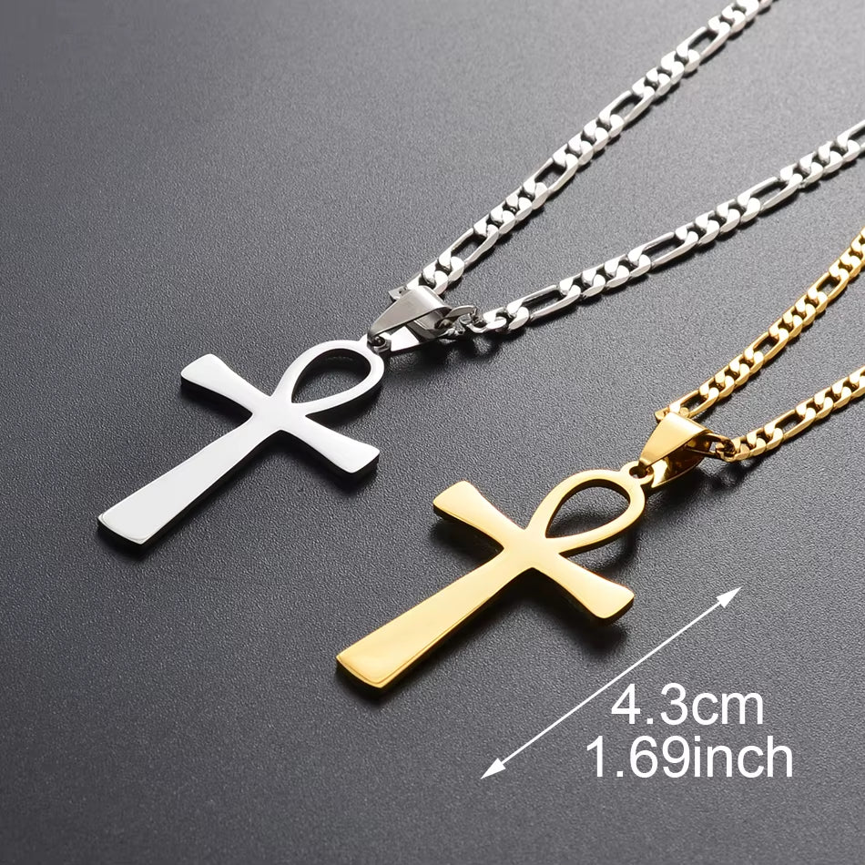 4.3CM Egyptian Cross Pendant Ankh Necklace Woman Men Gold /Silver Color African Charms Jewelry Egypt Nile Key #159321