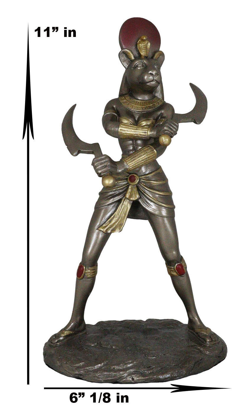 Classical Egyptian Goddess Sekhmet Ra with Solar Disc and Uraeus Statue 11"H