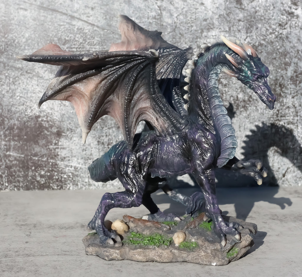 Ancient Mythology Legendary Guardian Dark Midnight Dragon Sculpture Statue 8"H