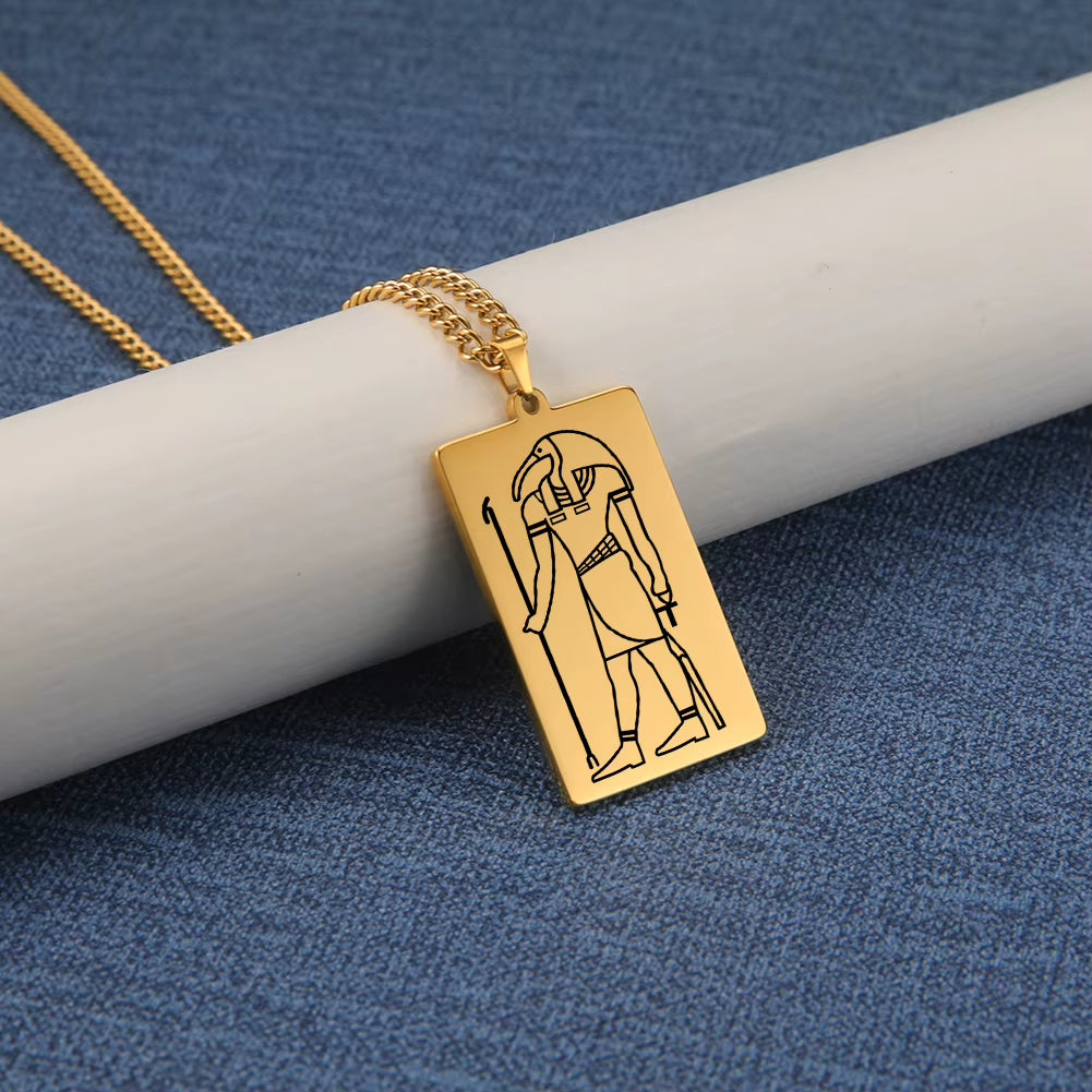 Gold Plated 15 Egyptian God Talisman Pendant Men Women Necklace Egypt God of Magic Wisdom Thoth Ibis-Head Amulet Jewelry Gifts
