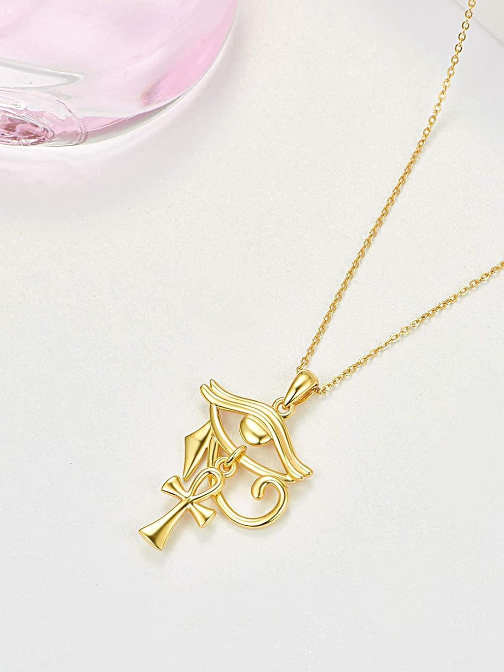 Eye of Horus with Ankh Pendant Necklace for Women Men 925 Sterling Silver Egyptian Protection Jewelry Gift for Birthday Christmas