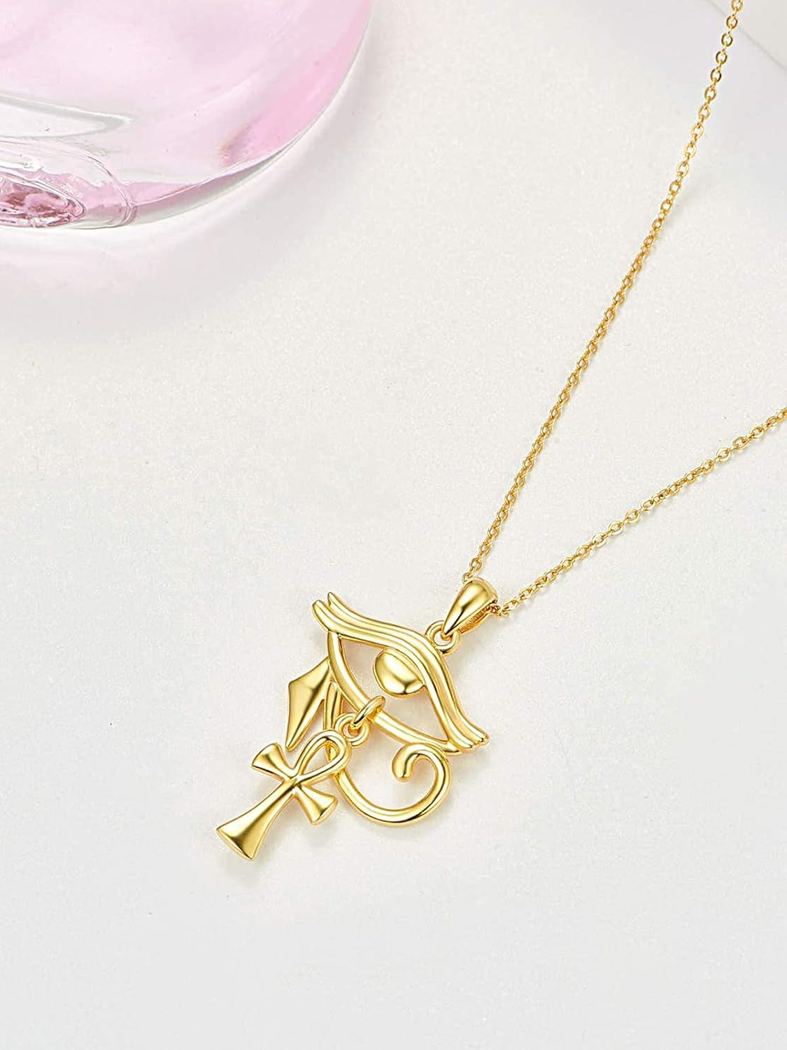 Eye of Horus with Ankh Pendant Necklace for Women Men 925 Sterling Silver Egyptian Protection Jewelry Gift for Birthday Christmas