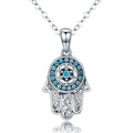 Genuine 925 Sterling Silver Trendy Fatima'S Guarding Hand Pendant Hamsa Lucky Necklaces for Women Fine Jewelry Gift