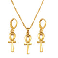 Egyptian Ankh Cross Pendant Necklaces Earrings Jewelry Sets for Women Egypt Hieroglyphs,Crux Ansata #054902