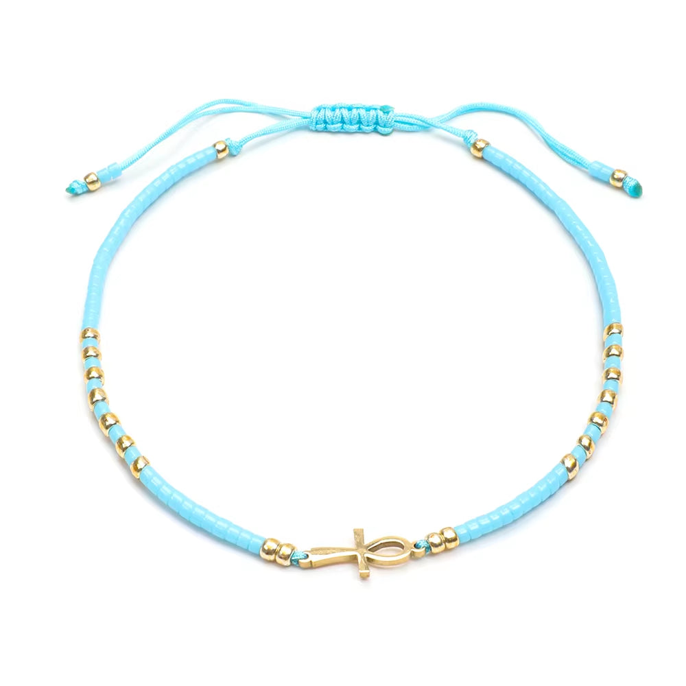 Cute Miyuki Beads Glass Amulet Charm Egyptian Ankh Crucifix Bracelet Symbol of Life Cross Bracelet Jewelry Wholesale