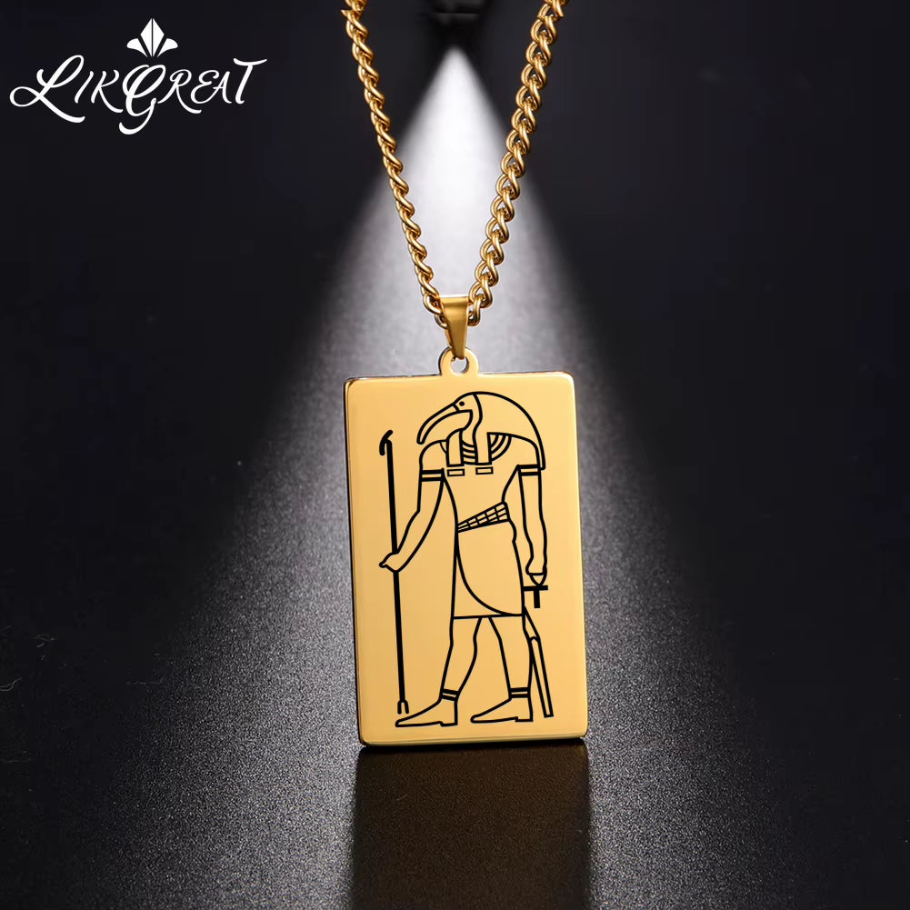 Gold Plated 15 Egyptian God Talisman Pendant Men Women Necklace Egypt God of Magic Wisdom Thoth Ibis-Head Amulet Jewelry Gifts