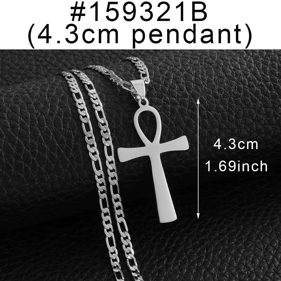 4.3CM Egyptian Cross Pendant Ankh Necklace Woman Men Gold /Silver Color African Charms Jewelry Egypt Nile Key #159321