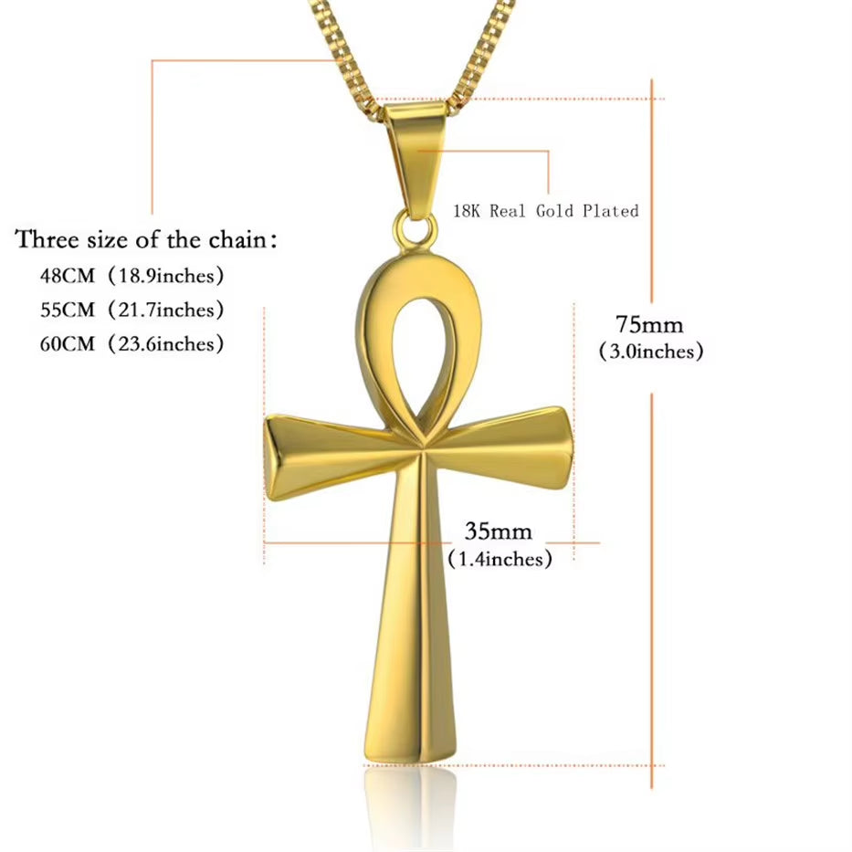 Egyptian Ankh Cross Charm Pendant Necklace for Woman/Men Key of Life Gold Silver Color Stainless Steel Egypt Hieroglyph Jewelry