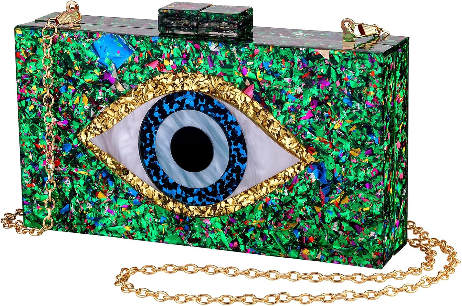 Clutch Purses for Women-Evil Eye Acrylic Clutch Glitter Purse Evening Bag Chain Shoulder Crossbody Handbags